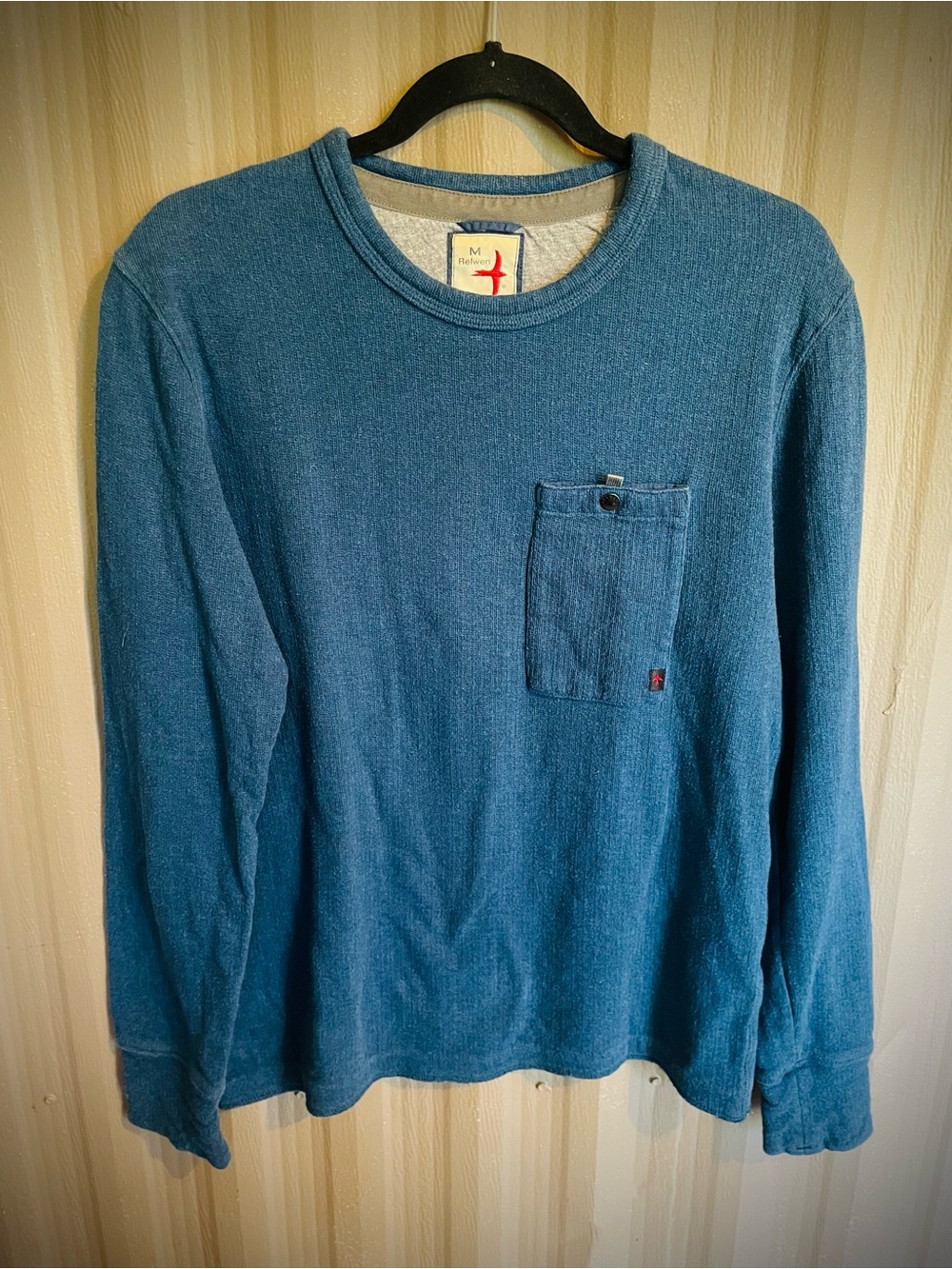 Relwen Windsurf Pocket Crew Blue Micro Waffle Lined Thermal Pullover Outdoor M